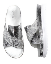 Load image into Gallery viewer, Silver Newspaper Print Sandals