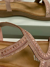 Load image into Gallery viewer, Side view of Diamanté Pink Sandals showing cushioned sole and 3 cm lift.