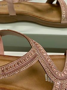 Side view of Diamanté Pink Sandals showing cushioned sole and 3 cm lift.