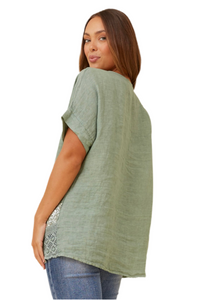 Emilio Sequin Linen Top - Sage