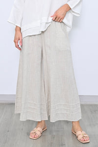 Wide Leg Linen Pants With Pin Tucking Detail - Beige