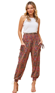 Harem Pants - Red Abstract Print