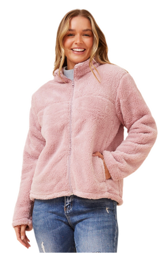 Faux Fur Teddy Jacket - Dusty Pink