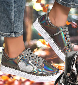 Embellished Heart Sneakers - Pewter