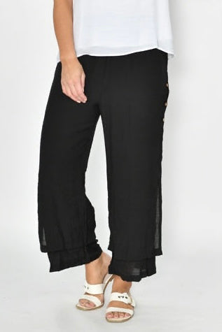 Full Length Side Button Layered Beach Pant - Black