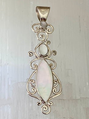 Sterling Silver Elliptical Pendant - Mother Of Pearl
