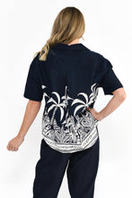Load image into Gallery viewer, Back view of 100% cotton navy collared short sleeve top