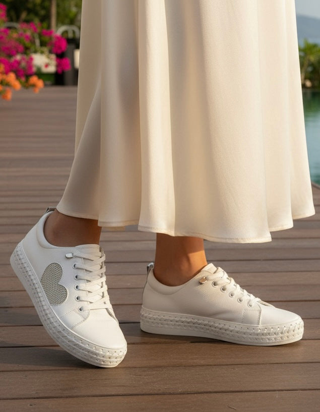 Embellished Heart Sneakers - Clear Crystal