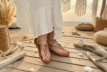 Load image into Gallery viewer, Flat Beaded Thong Sandals - Camel