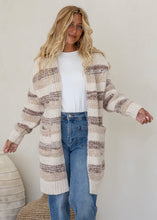 Load image into Gallery viewer, Striped knit Cardigan - Caramel / Oatmeal