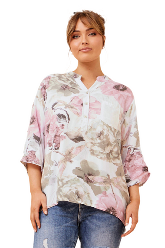 Rosetta pink sage floral print top with sequins – made in Italy