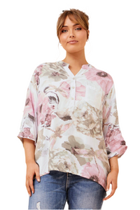 Rosetta pink sage floral print top with sequins – made in Italy