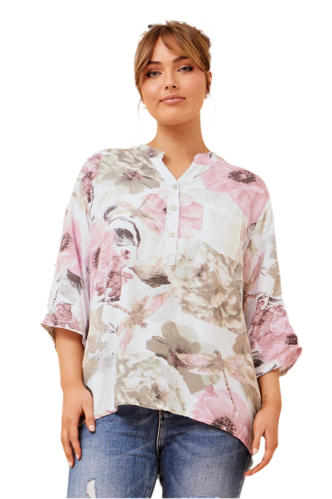 Rosetta pink sage floral print top with sequins – made in Italy