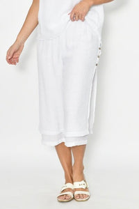 3/4 Side Button Layered Beach Pant - White