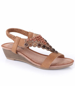 Wedge Beaded Sandals in Brown with intricate bead and diamanté detailing.