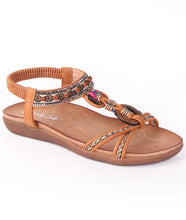 Load image into Gallery viewer, Side view of Beaded Camel Sandals showing cushioned sole and arch support.
