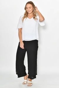 Full Length Side Button Layered Beach Pant - Black