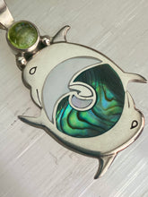 Load image into Gallery viewer, Double Dolphin Wave Sterling Silver Pendant - Paua, Mother of Pearl &amp; Peridot