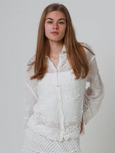 Load image into Gallery viewer, Floral Embroidered Sheer Blouse with Lace Hem