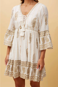 Paisley Boho Short Dress - White