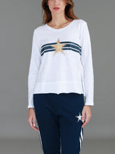 Load image into Gallery viewer, Sonya | Women's Gold Star Stripe Long Sleeve Tee – Cotton Jersey