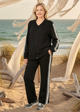 Load image into Gallery viewer, Cotton Spandex 3 Striped Design Pants - Black
