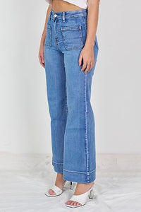 Wide Leg Denim Jeans - Denim