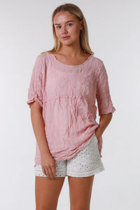 Embroidered Cotton Top - Pink