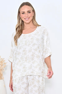 Basic Round Neck Top - Beige Print