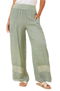 Cian Linen Sequin Pants - Sage