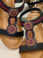 Load image into Gallery viewer, Black Beaded Wedge Sandals