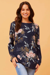 Beau floral Print Top - Navy