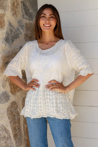 Embroidered Cotton Top - Cream