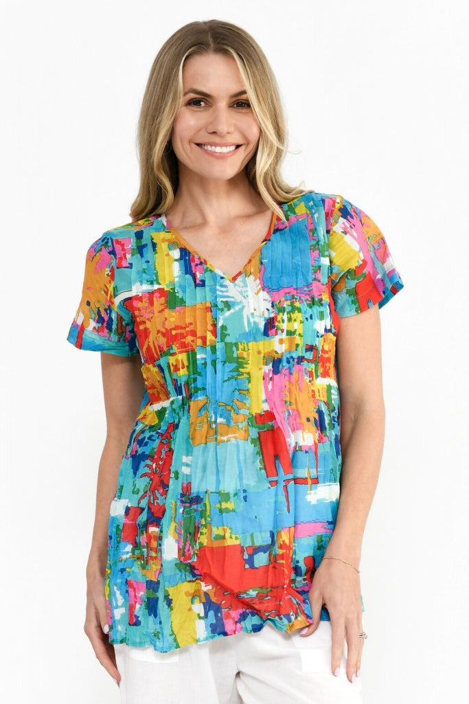 Kayla Cotton Blouse - Painted Palms