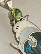 Load image into Gallery viewer, Double Dolphin Wave Sterling Silver Pendant - Paua, Mother of Pearl &amp; Peridot