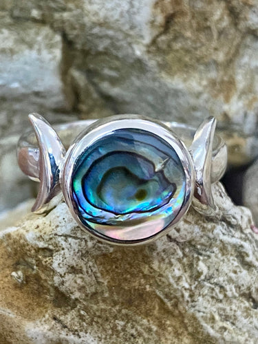 Triple Goddess Sterling Silver Ring - Paua Shell