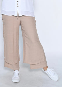 Full Length Side Button Layered Beach Pant - Mocha