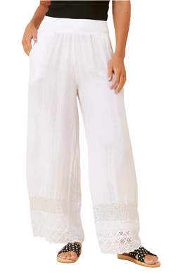 Cian Linen Sequin Pants - White