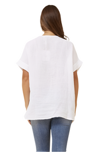 Emilio Sequin Linen Top - White