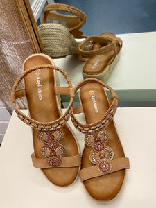 Hemp Wedge Sandals - Camel