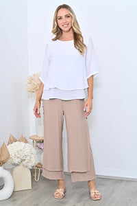 Full Length Side Button Layered Beach Pant - Mocha