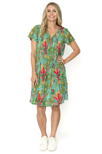 Nicola Cap Sleeve Dress - Tropical Foil