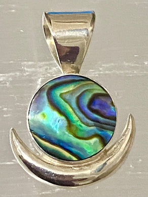 Paua Shell New Moon Sterling Silver Pendant