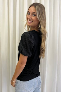 Black Lace Sleeve T-shirt