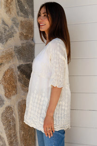 Embroidered Cotton Top - Cream