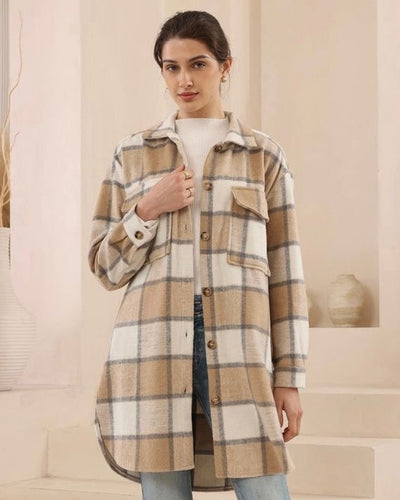 Checked Shacket - Camel