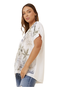 Soula  Leaf Print Top - Bianco