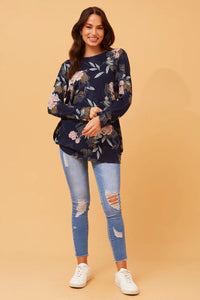 Beau floral Print Top - Navy