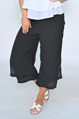 3/4 Side Button Layered Beach Pant - Black