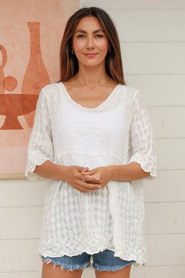 Embroidered Cotton Top - White